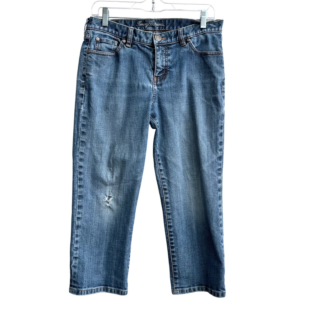Tommy Bahama Denim Women's Cropped Bootcut Jeans Medium Wash Size 8 Distressed